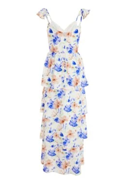 White Floral Tiered Maxi Dress -Glamourista 00100038783 ZB