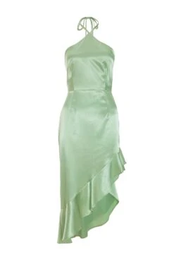 Petite Sage Halter Neck Asymmetric Midi Dress