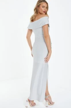 Silver Glitter Bardot Maxi Dress 8 Silver Glitter Bardot Maxi Dress -Glamourista 00100038842 XB