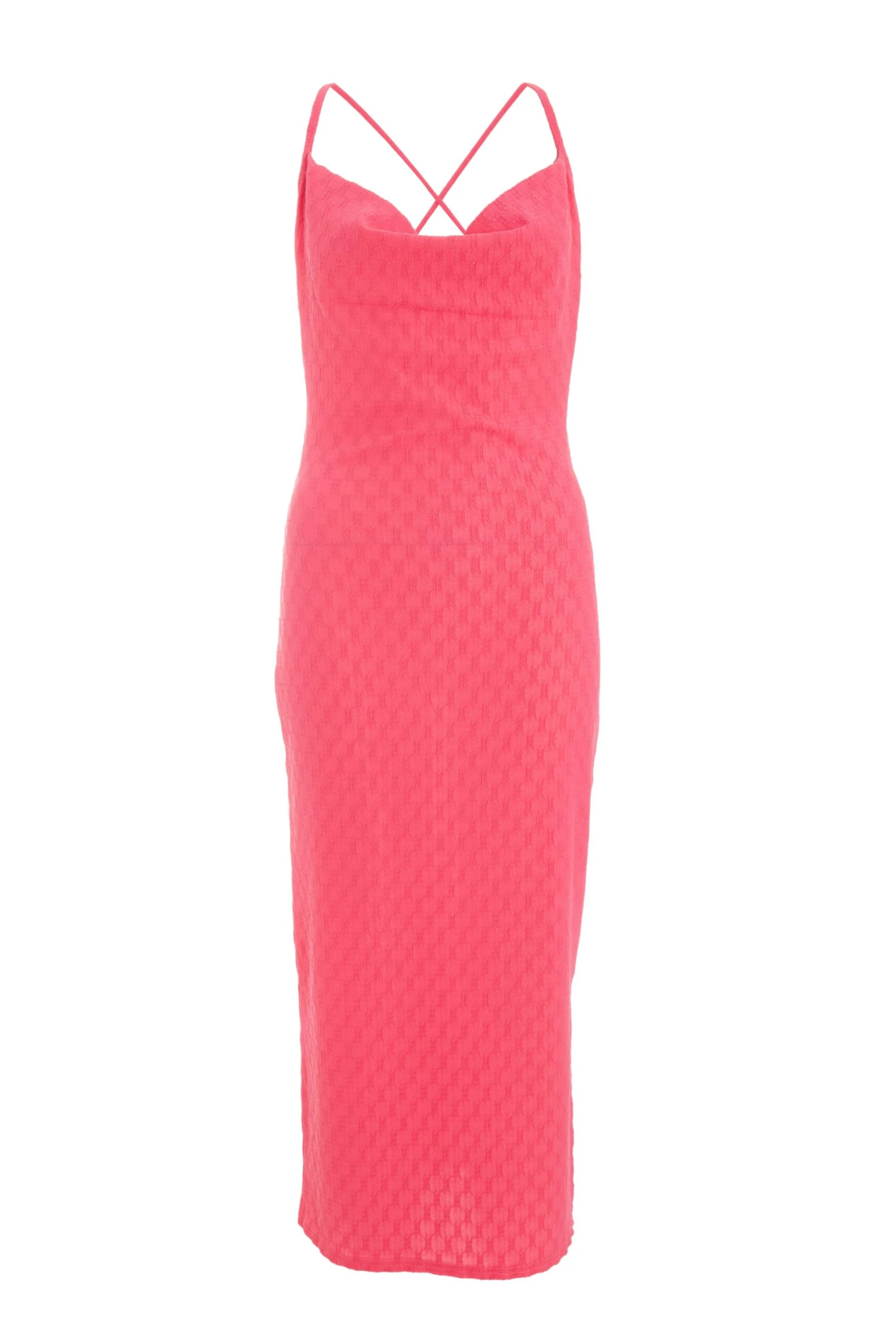 Pink Textured Cowl Midi Dress 1 Pink Textured Cowl Midi Dress