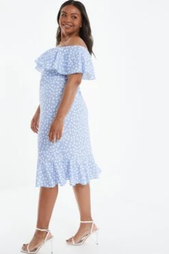 Curve Blue Smudge Print Bardot Midi Dress -Glamourista 00100038856 XB