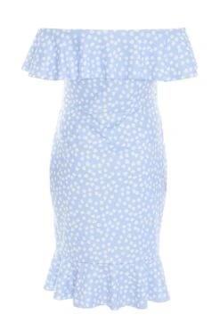 Curve Blue Smudge Print Bardot Midi Dress -Glamourista 00100038856 ZB