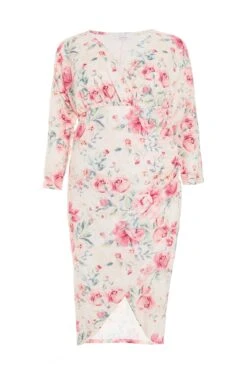Curve Pink Floral Wrap Midi Dress