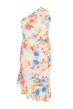 Curve Cream Floral Frill Midi Dress -Glamourista 00100038861 ZB