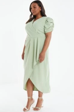 Curve Sage Wrap Midi Dress -Glamourista 00100038865 XB
