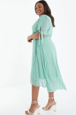 Curve Sage Chiffon Metallic Wrap Dress -Glamourista 00100038867 XB