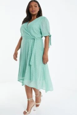Curve Sage Chiffon Metallic Wrap Dress -Glamourista 00100038867 XS