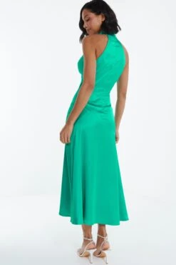 Jade Green Satin High Neck Midi Dress -Glamourista 00100038868 XB