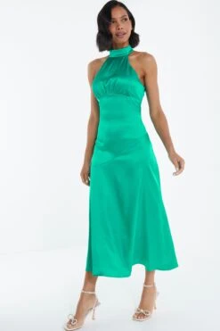 Jade Green Satin High Neck Midi Dress -Glamourista 00100038868 XS