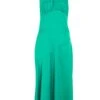 Jade Green Satin High Neck Midi Dress