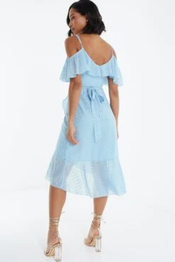 Blue Chiffon Foil Midi Dress -Glamourista 00100038869 XB