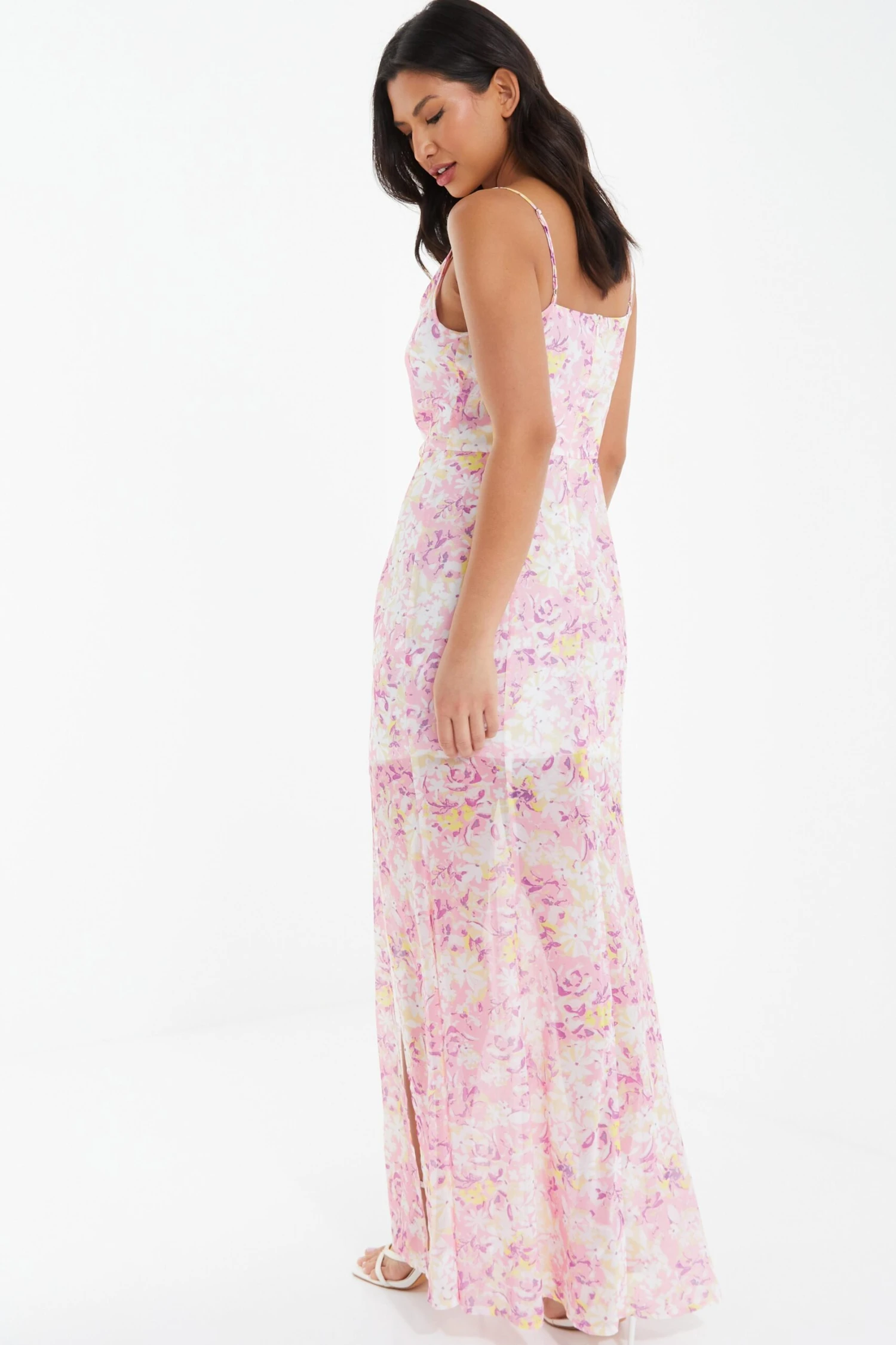 Pink Floral Mesh Maxi Dress 3 Pink Floral Mesh Maxi Dress - Image 3