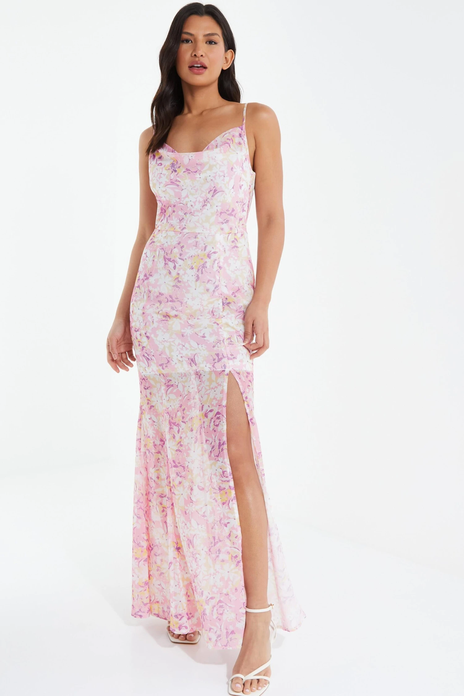 Pink Floral Mesh Maxi Dress 2 Pink Floral Mesh Maxi Dress - Image 2