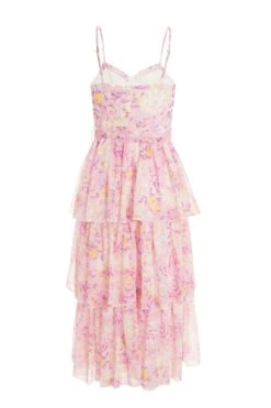 Pink Floral Tiered Midi Dress -Glamourista 00100038871 ZB