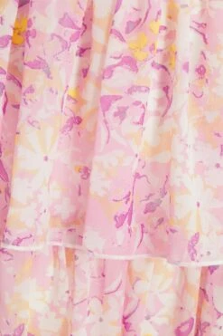 Pink Floral Tiered Midi Dress -Glamourista 00100038871 ZS