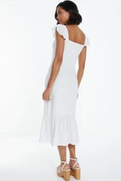 White Textured Frill Midi Dress -Glamourista 00100038881 XB