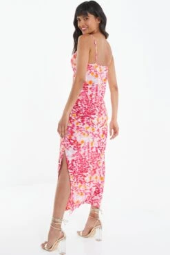 Pink Brush Stroke Ruched Midaxi Dress -Glamourista 00100038960 XB