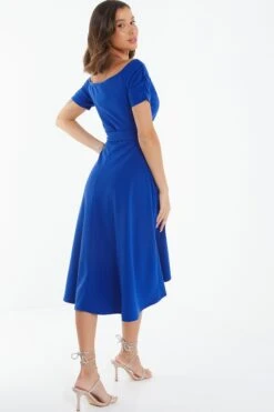 Royal Blue Bardot Dip Hem Midi Dress 8 Royal Blue Bardot Dip Hem Midi Dress -Glamourista 00100038995 XB