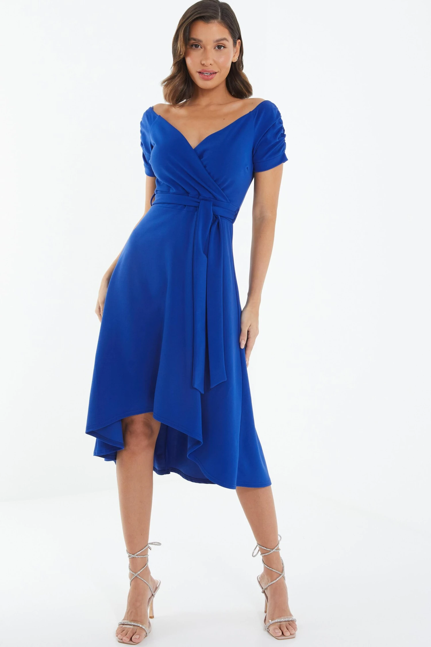 Royal Blue Bardot Dip Hem Midi Dress 2 Royal Blue Bardot Dip Hem Midi Dress - Image 2