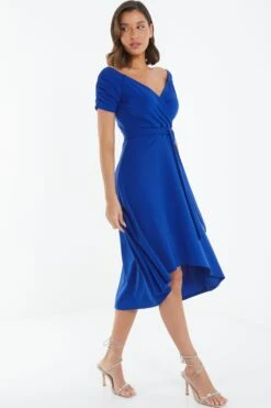 Royal Blue Bardot Dip Hem Midi Dress 9 Royal Blue Bardot Dip Hem Midi Dress -Glamourista 00100038995 XS
