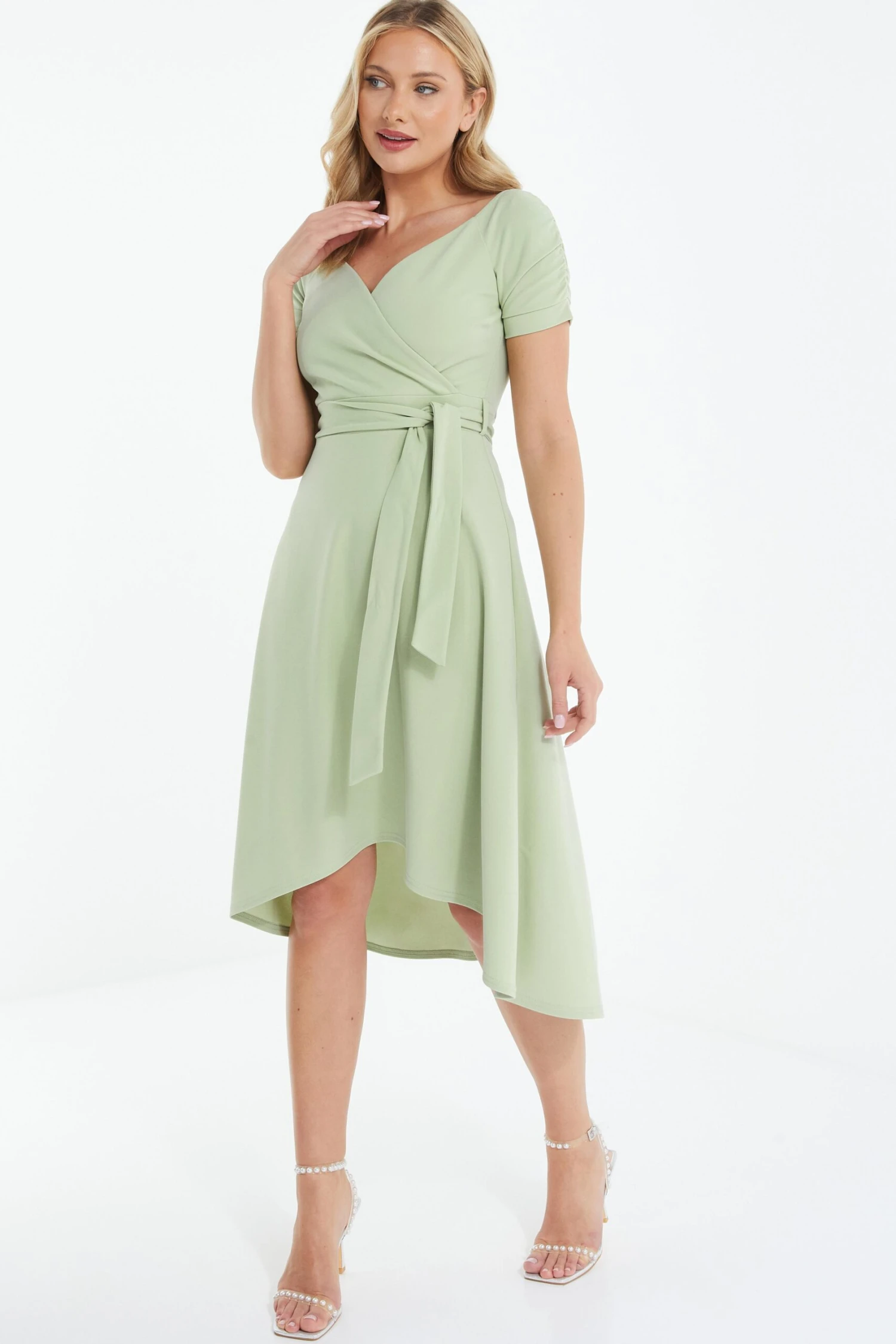 Green Bardot Dip Hem Midi Dress 2 Green Bardot Dip Hem Midi Dress - Image 2