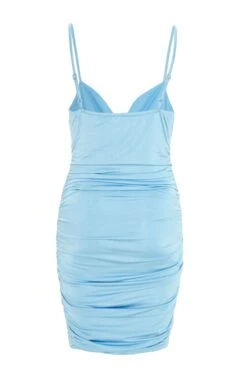 Blue Ruched Bodycon Mini Dress -Glamourista 00100038998 ZB