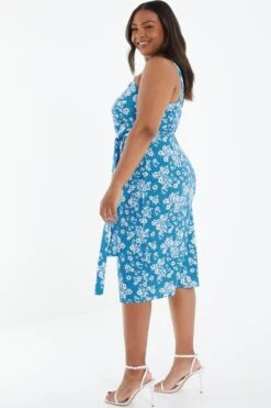 Blue Curve Ditsy Floral Midi Dress -Glamourista 00100039015 XB