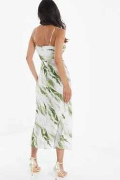 Green Marble Print Satin Midaxi Dress -Glamourista 00100039065 XB