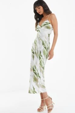 Green Marble Print Satin Midaxi Dress -Glamourista 00100039065 XS
