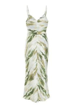 Green Marble Print Satin Midaxi Dress -Glamourista 00100039065 ZB