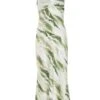 Green Marble Print Satin Midaxi Dress