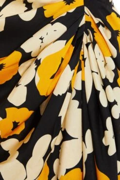 Black Floral Cold Shoulder Midi Dress -Glamourista 00100039068 ZS