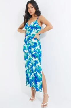 Petite Blue Tropical Print Midaxi Dress -Glamourista 00100039108 XS