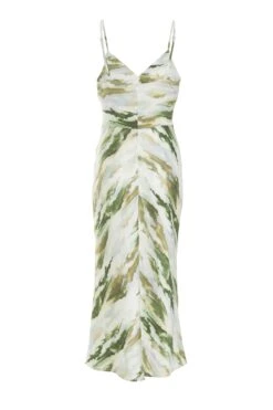 Petite Green Marble Print Satin Midaxi Dress -Glamourista 00100039109 ZB