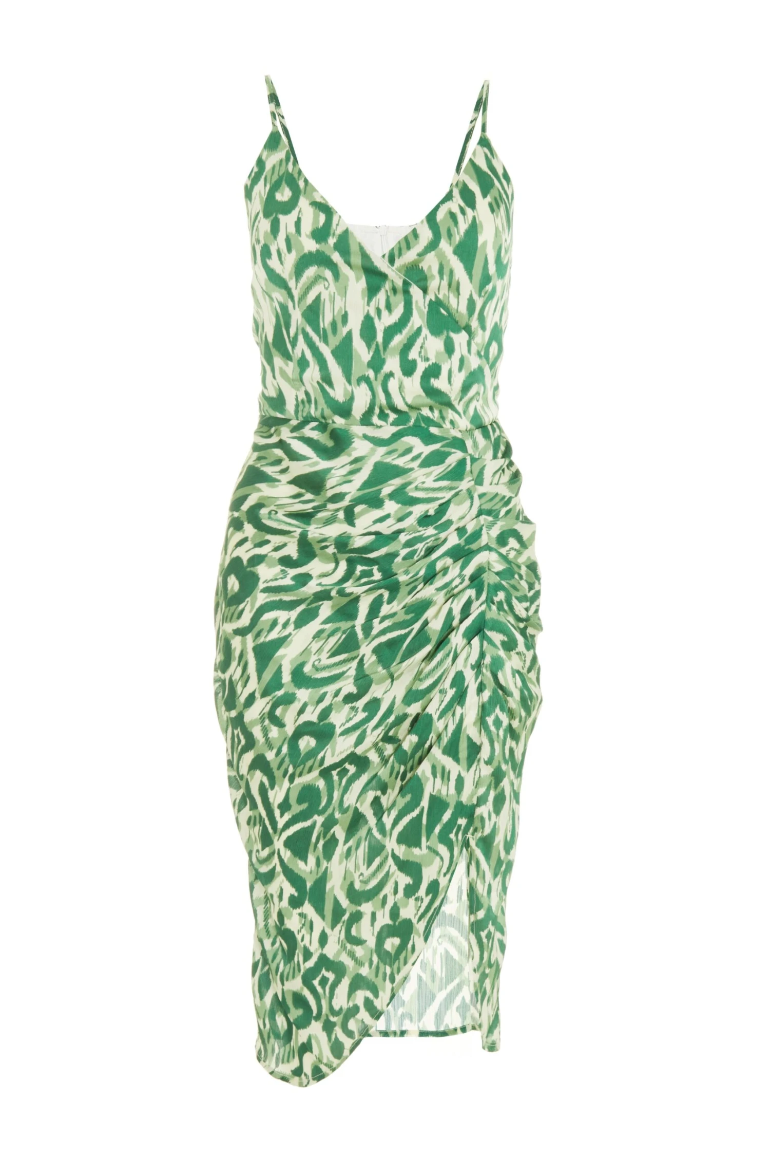 Green Aztec Print Ruched Midi Dress 1 Green Aztec Print Ruched Midi Dress