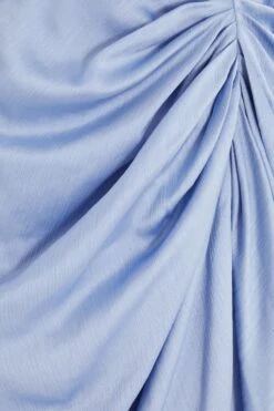 Blue Satin Ruched Midi Dress -Glamourista 00100039119 ZS