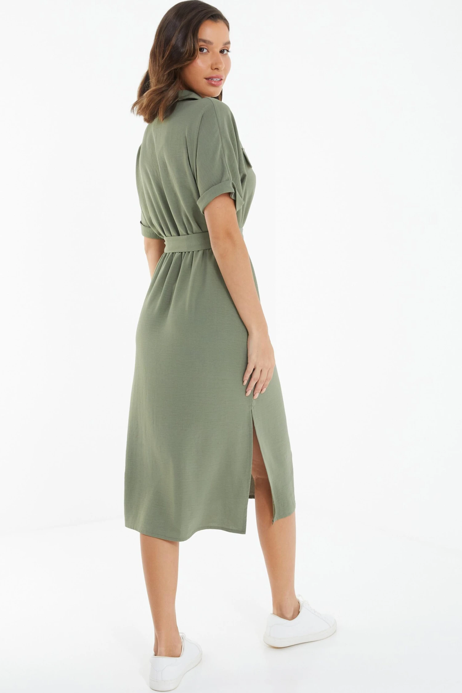 Khaki Shirt Midi Dress 3 Khaki Shirt Midi Dress - Image 3