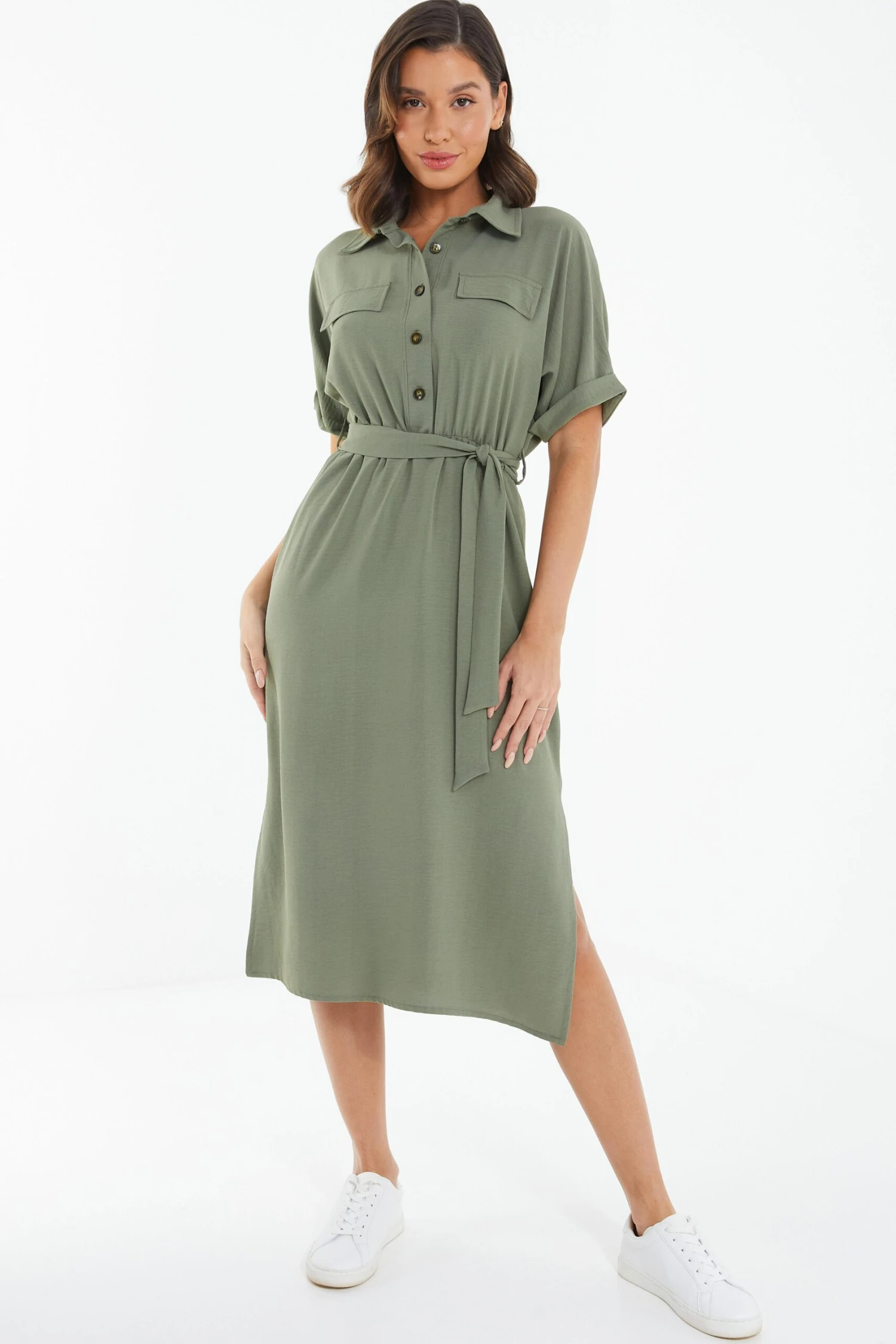 Khaki Shirt Midi Dress 2 Khaki Shirt Midi Dress - Image 2