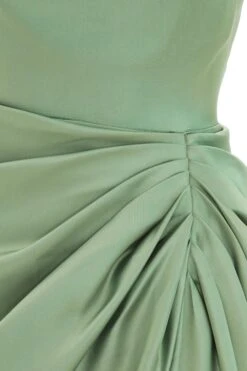 Khaki Satin Ruched Midi Dress -Glamourista 00100039127 ZS