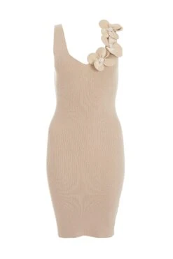 Stone Knitted Flower Mini Dress