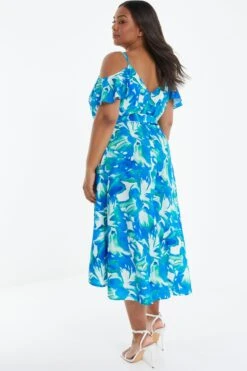 Curve Blue Tropical Print Midi Dress -Glamourista 00100039207 XB