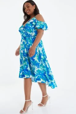 Curve Blue Tropical Print Midi Dress -Glamourista 00100039207 XS