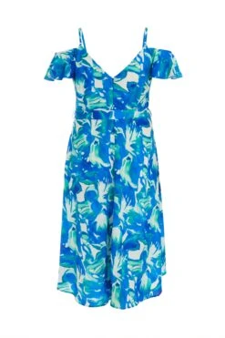 Curve Blue Tropical Print Midi Dress -Glamourista 00100039207 ZB