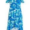 Curve Blue Tropical Print Midi Dress