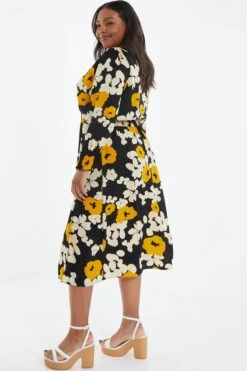 Curve Black Floral Wrap Midi Dress -Glamourista 00100039222 XB