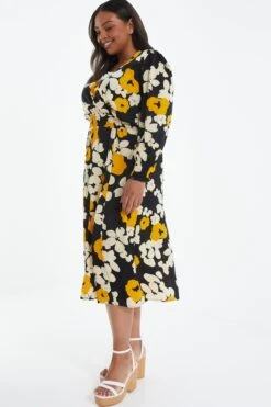 Curve Black Floral Wrap Midi Dress -Glamourista 00100039222 XS
