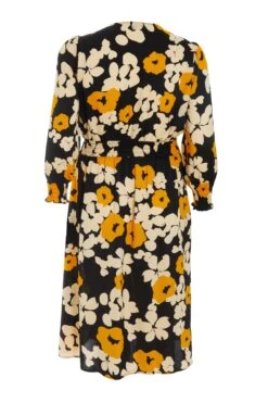 Curve Black Floral Wrap Midi Dress -Glamourista 00100039222 ZB