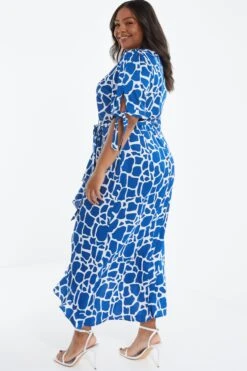 Curve Royal Blue Animal Print Warp Dress -Glamourista 00100039230 XB