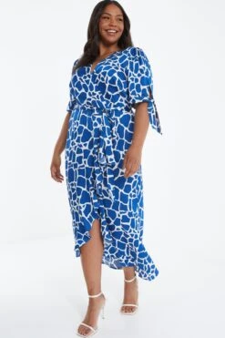 Curve Royal Blue Animal Print Warp Dress -Glamourista 00100039230 XS