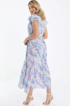 Multicoloured Animal Print Frill Sleeve Midi Dress -Glamourista 00100039292 XB